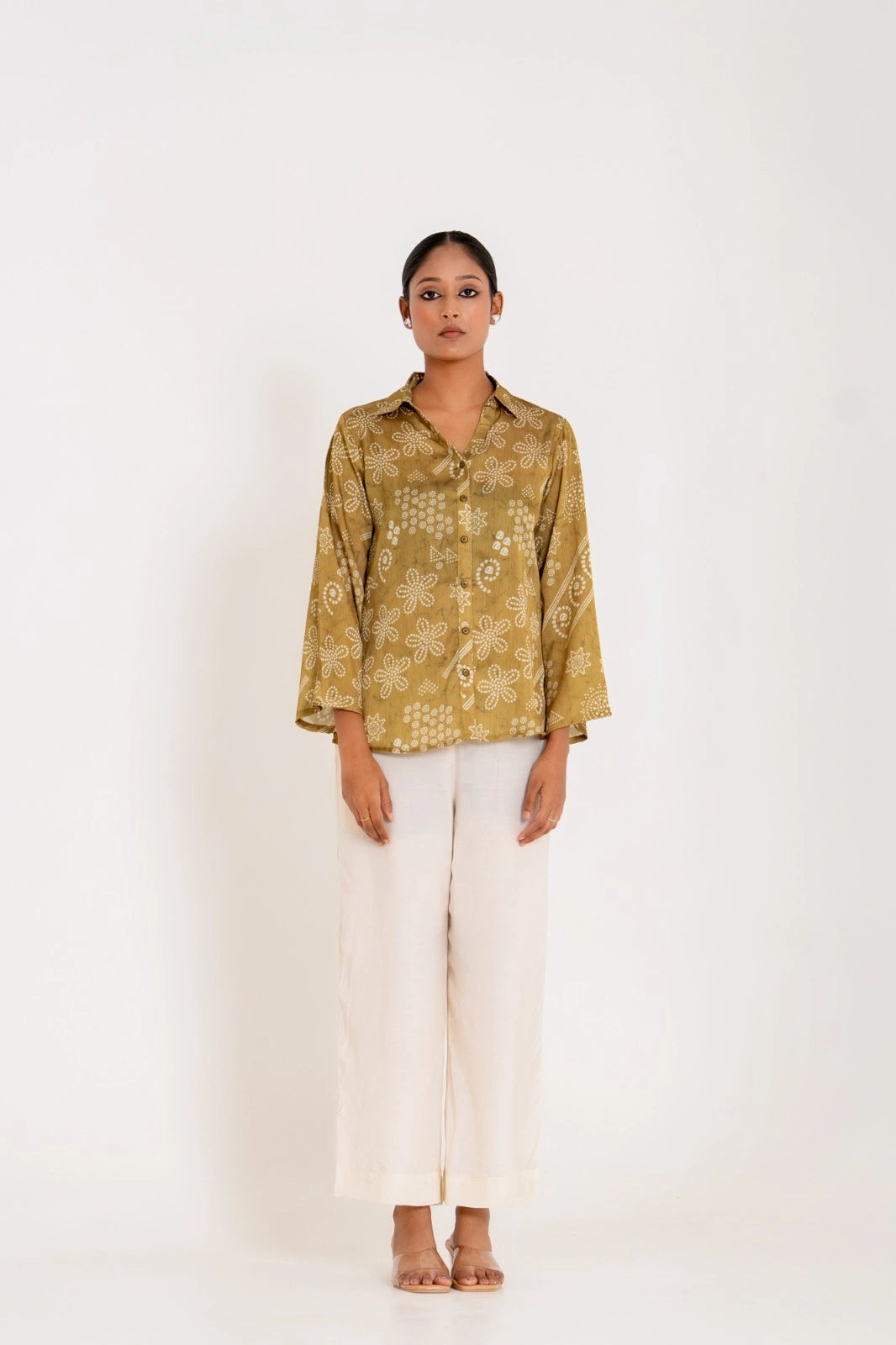 mehndi green bandhej top for women