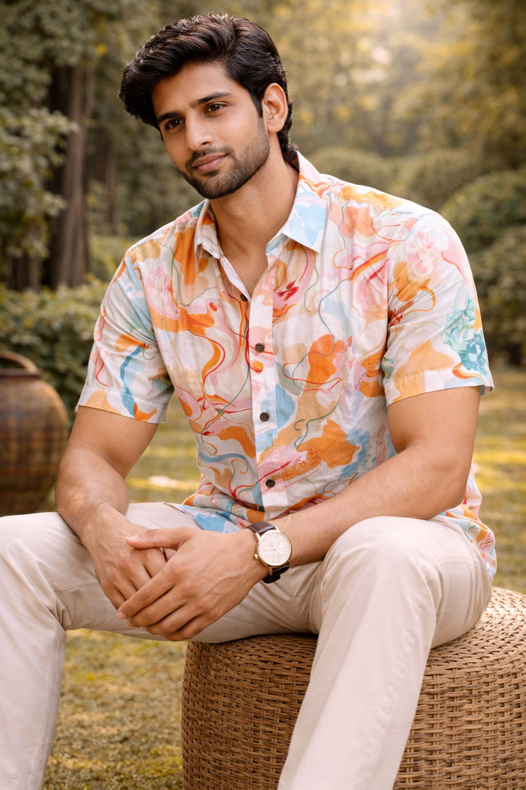 Multicolored Printed Cotton Regular Fit Casual Shirt (Half Sleeves)