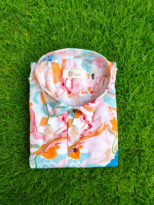 Multicolored Printed Cotton Regular Fit Casual Shirt (Half Sleeves)