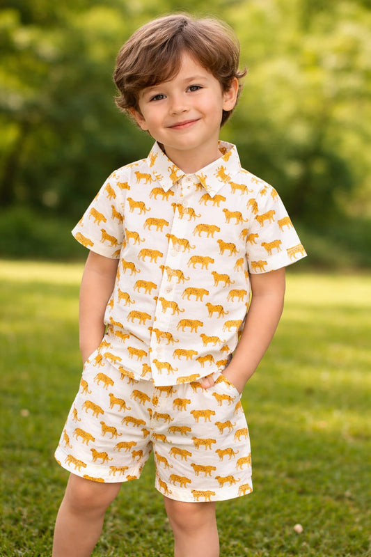 Mustard Cotton Leopard Print Cord Set