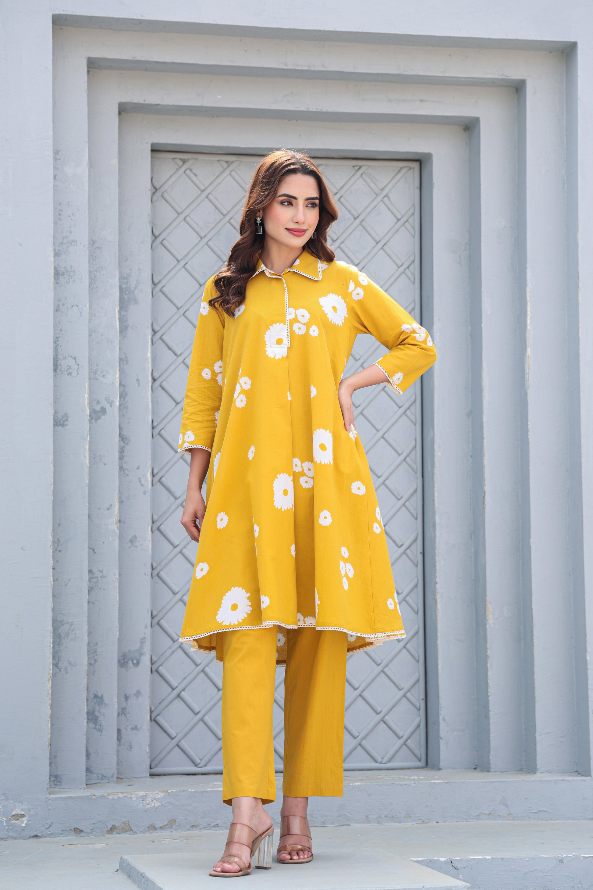 Floral printed cotton kurta pant set women