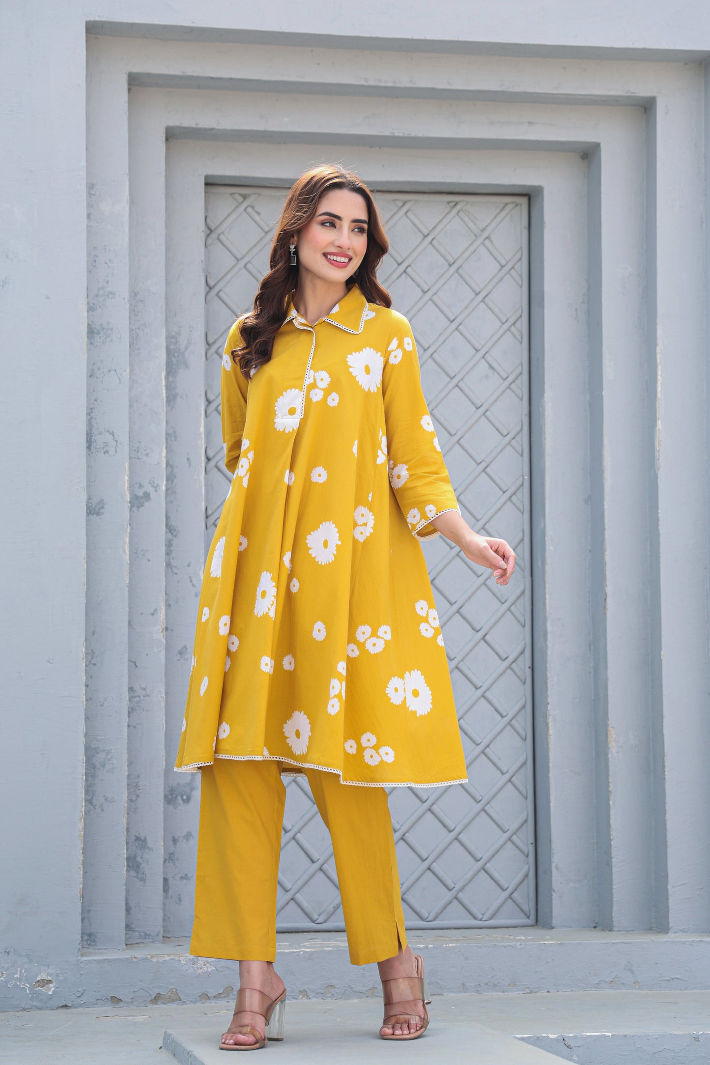 Mustard yellow ethnic co-ord set for women