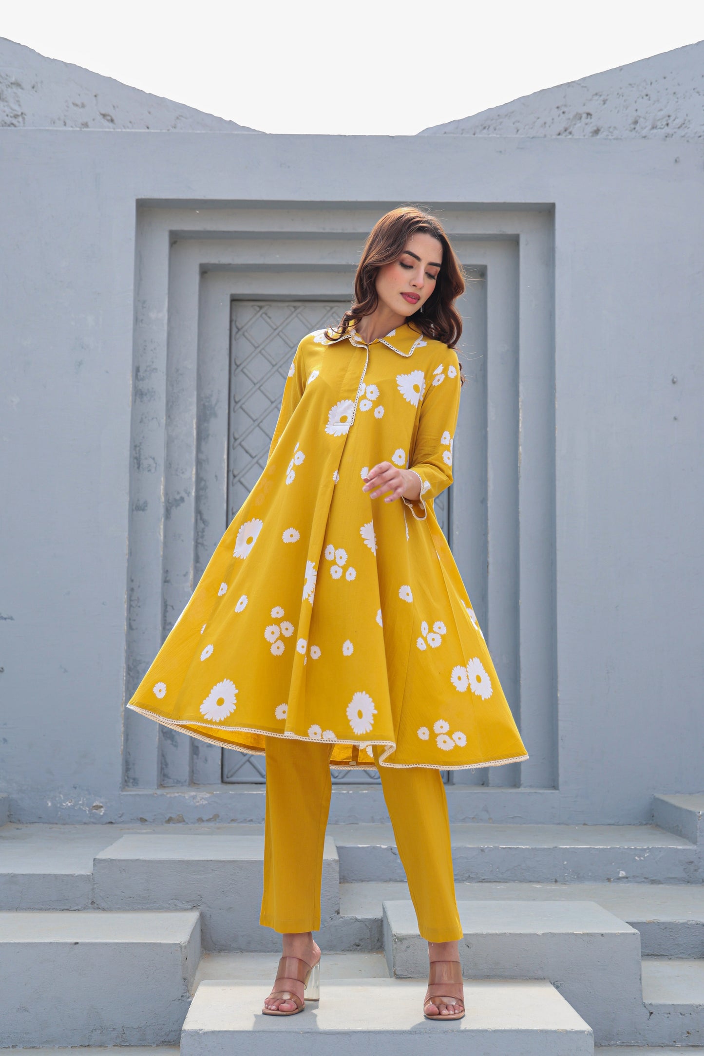 Casual ethnic wear mustard floral outfit