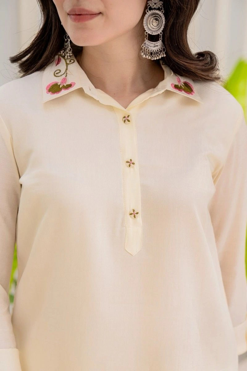 Elegant off-white embroidered two piece set