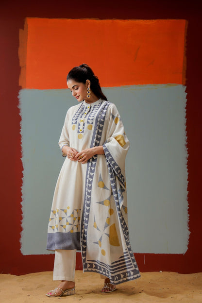 off white cotton kurta set for women