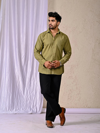 Shreenaya Olive Casual Shirt on Model