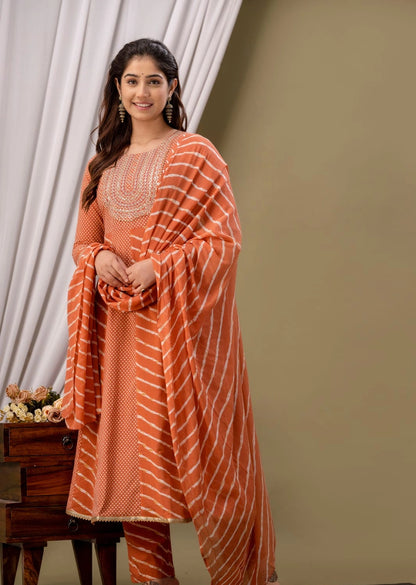 Orange Lehariya Kurta Set