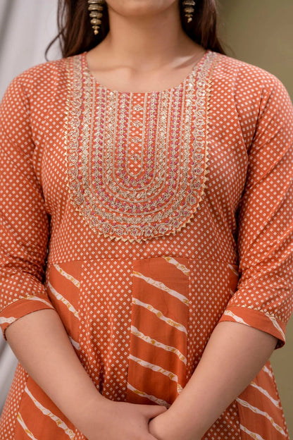 Orange Lehariya Kurta Pant Dupatta Set for Women – Shreenaya