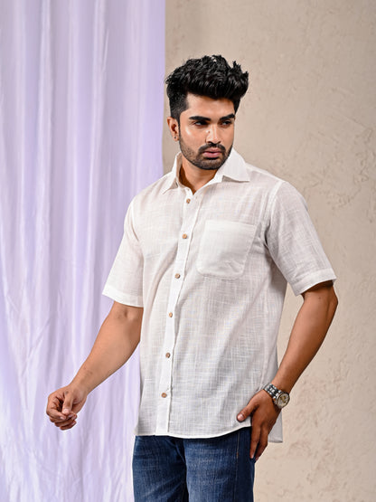 White Cotton Linen Regular Fit Casual Shirt (Half Sleeves)