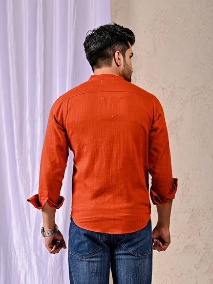 Rust Cotton Linen Regular Fit Casual Shirt (Full Sleeves)