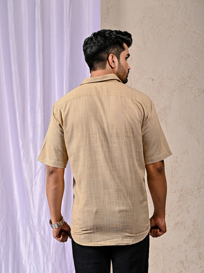 Beige Cotton Linen Regular Fit Casual Shirt (Half Sleeves)