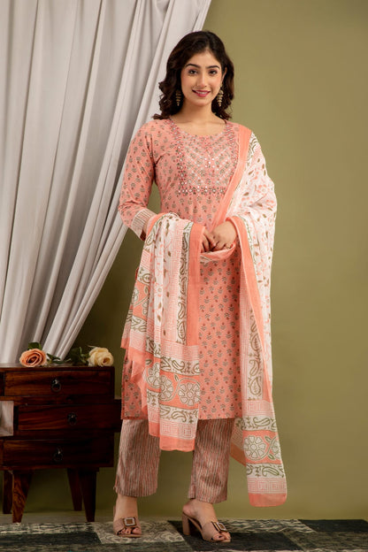stylish peach cotton kurta set ethnic wear