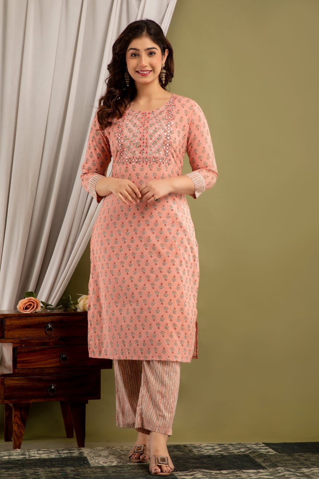 peach cotton kurta set daily wear outfit