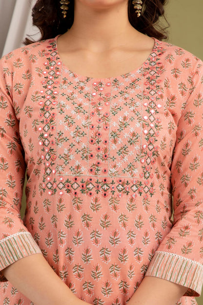 women peach ethnic kurta set festive wear