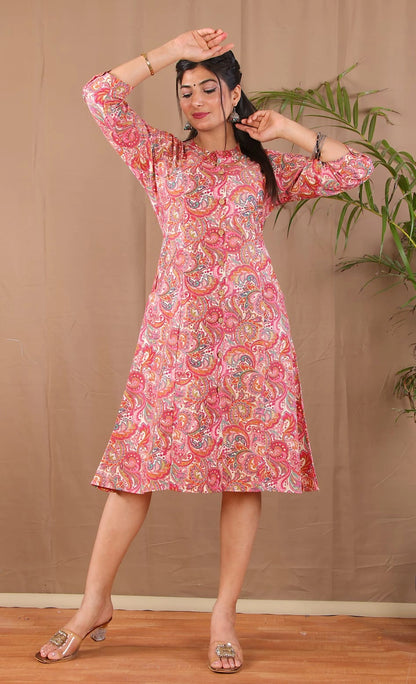 pink a-line kurta front view with pockets