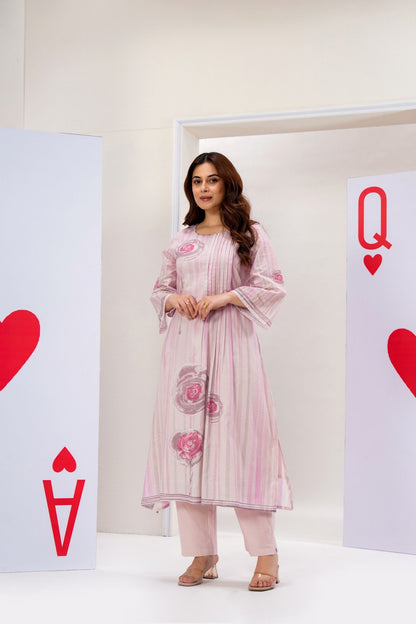 Pink cotton botanical printed co-ord set for women
