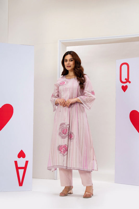 Pink cotton botanical printed co-ord set for women