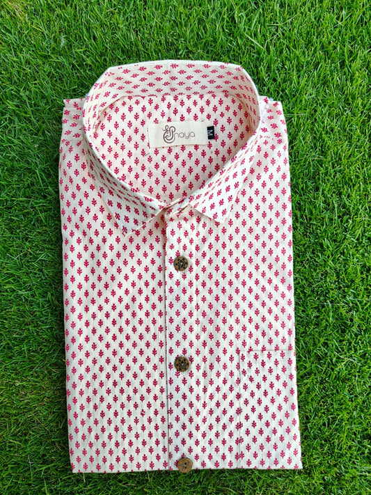 Pink Floral Print Cotton Regular Fit Casual Shirt (Half Sleeves)