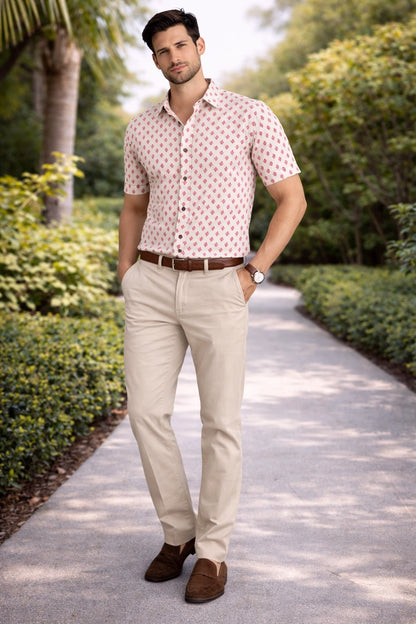 Shreenaya men’s pink floral shirt