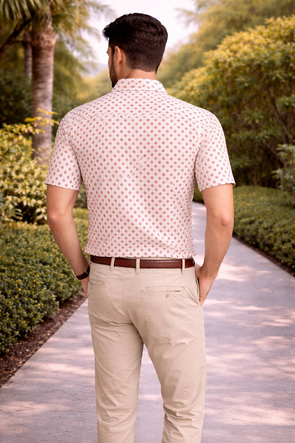 Trendy pink floral shirt men fashion