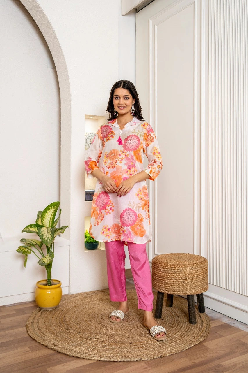 Paper silk digital printed ethnic co-ord set