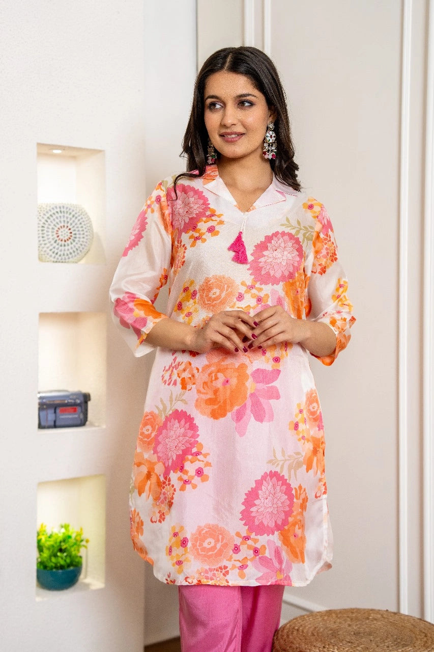 Pink digital printed co-ord set for festive wear