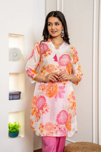 Pink digital printed co-ord set for festive wear