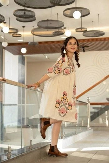 Casual Pink & White Dress for Women