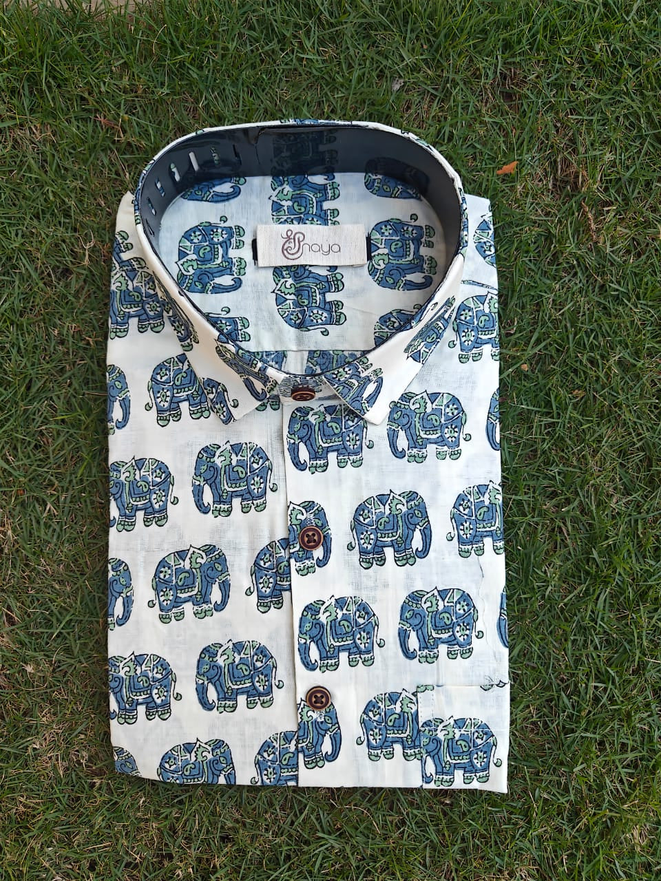 Printed Big Indigo Elephant Regular Fit Casual Shirt (Full Sleeves)