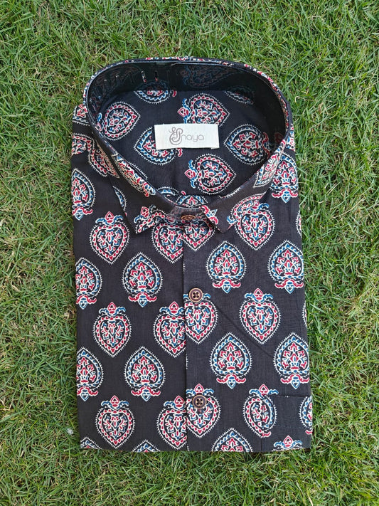 Printed Black Regular Fit Casual Shirt (Full Sleeves)