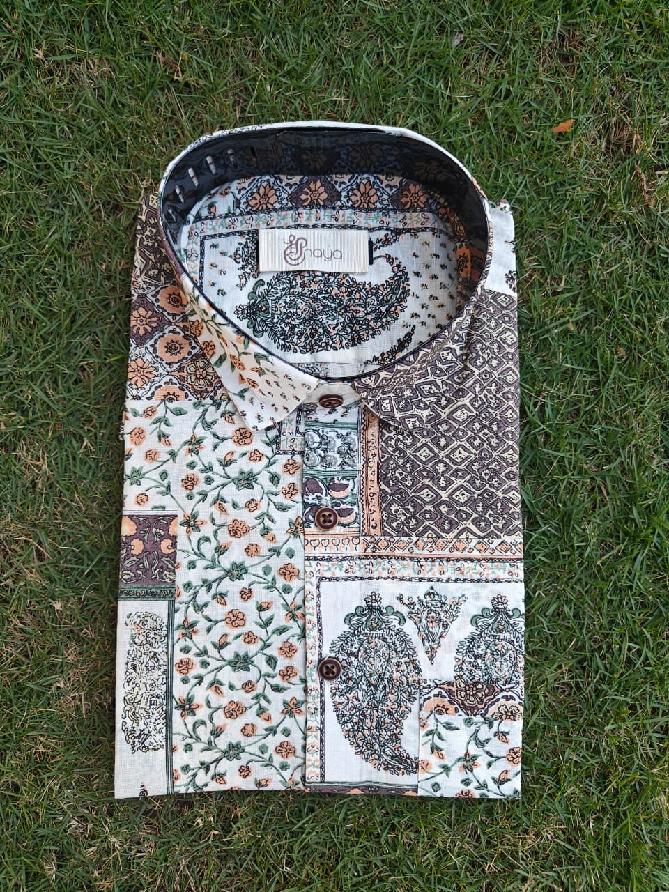 Printed Brown-White Regular Fit Casual Shirt (Full Sleeves)