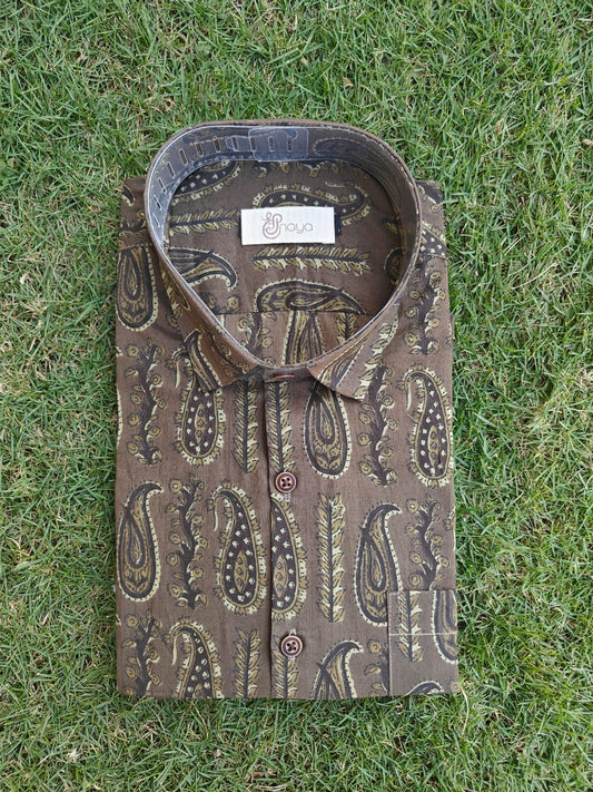 Printed Brown Regular Fit Casual Shirt (Full Sleeves)