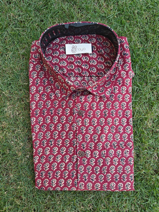 Printed Maroon Regular Fit Casual Shirt (Half Sleeves)