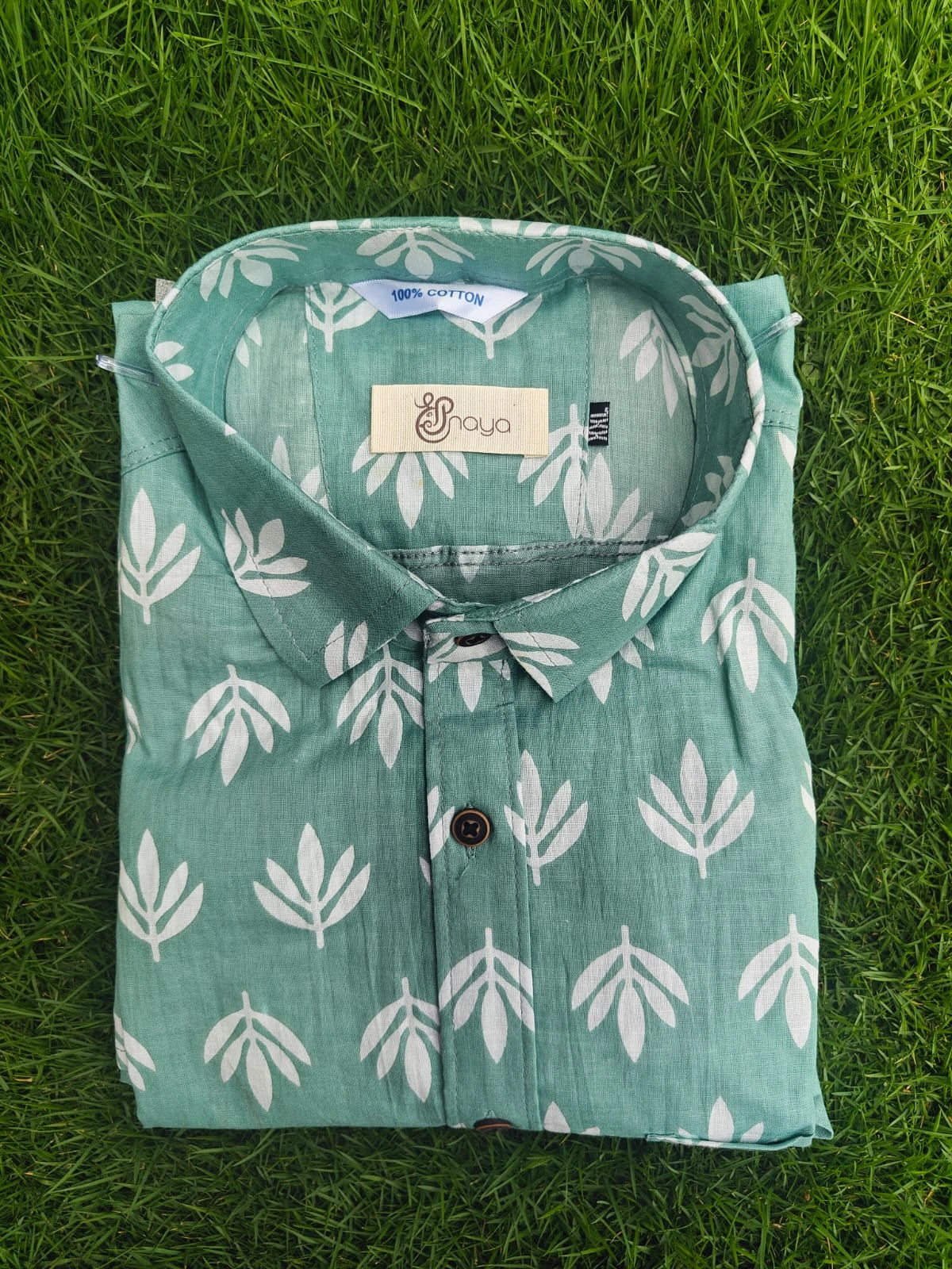 Men’s printed Rama green cotton shirt half sleeves