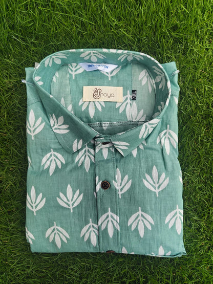 Men’s printed Rama green cotton shirt half sleeves
