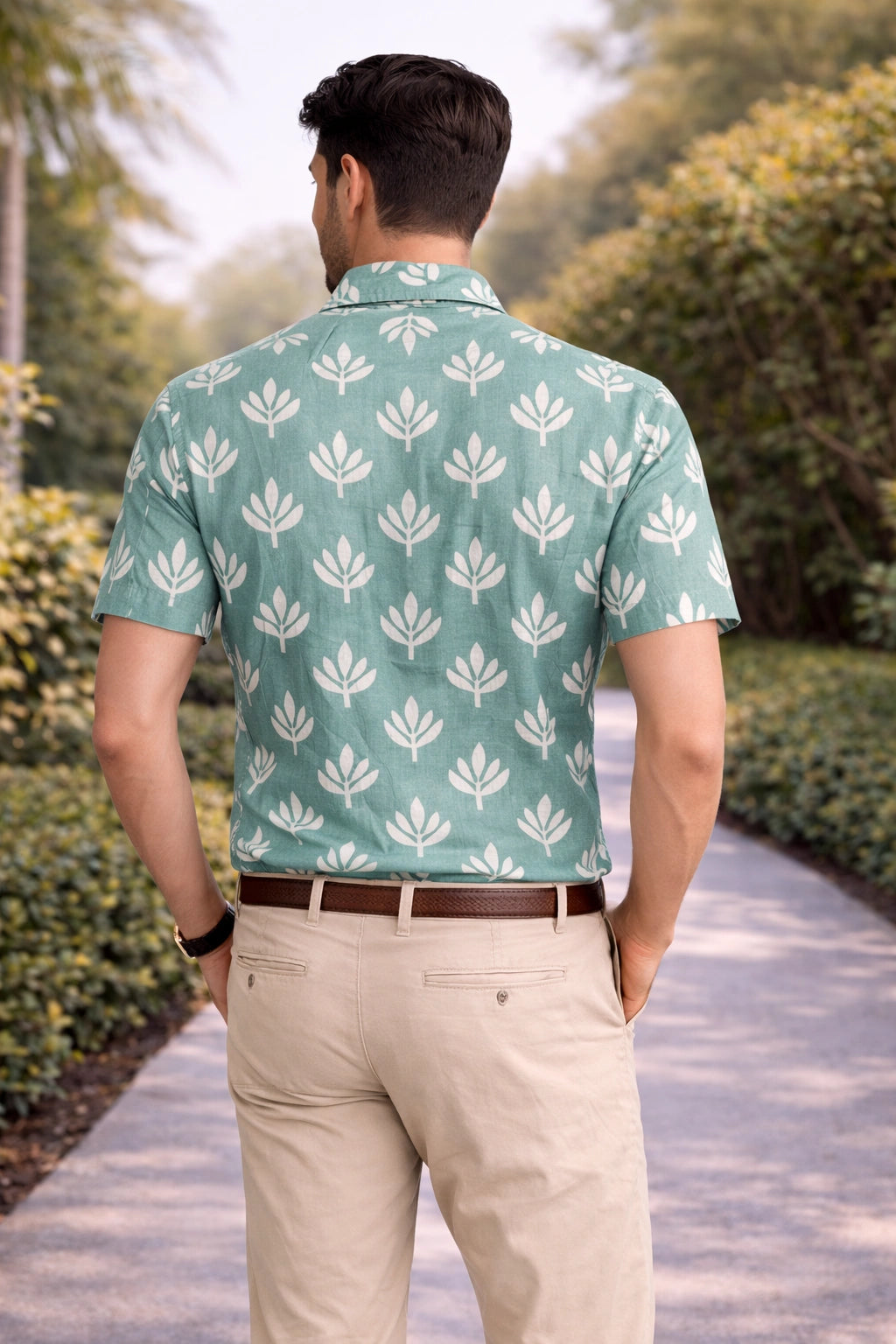 Rama green printed cotton shirt for men