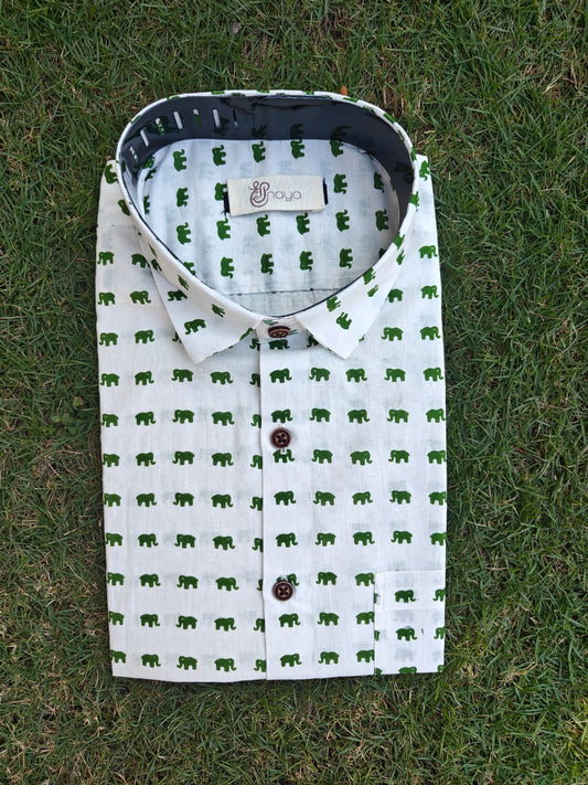 Printed Small Green Elephant Regular Fit Casual (Full sleeves) Shirt