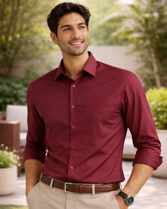 Red Cotton Regular Fit Casual Shirt (Full Sleeves)