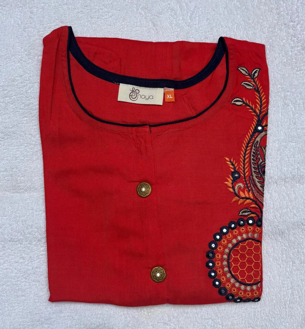 Red Embroidered Cotton Kurti