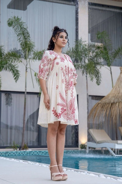  Red White Embroidered Detail