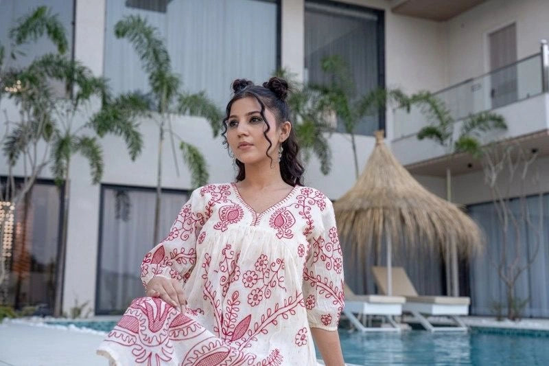 Shreenaya Women’s Embroidered Red Dress