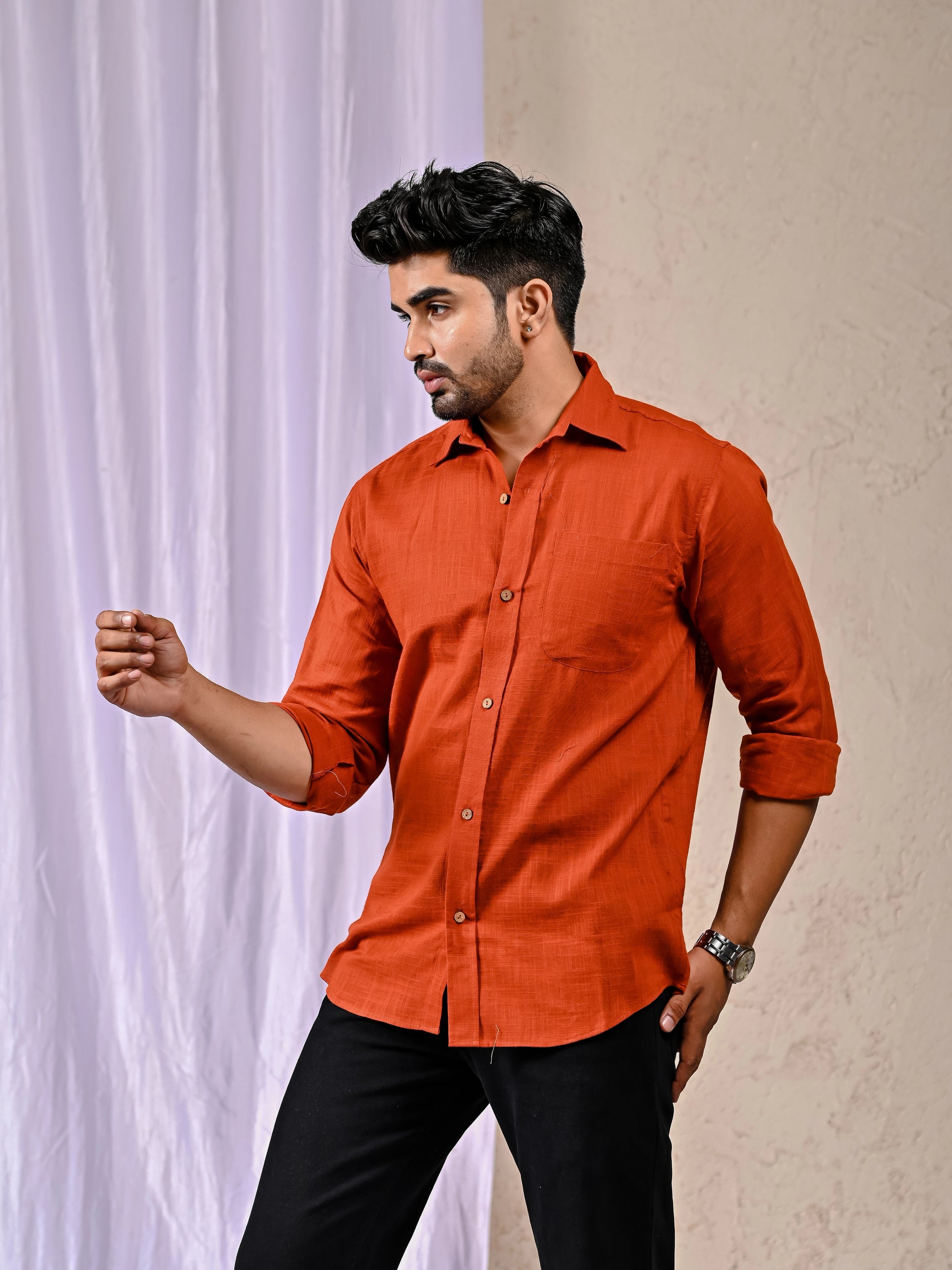 Stylish men’s rust casual shirt