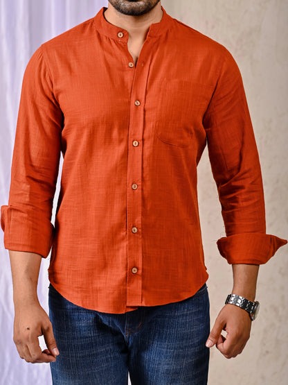 Rust full sleeve cotton linen shirt for men