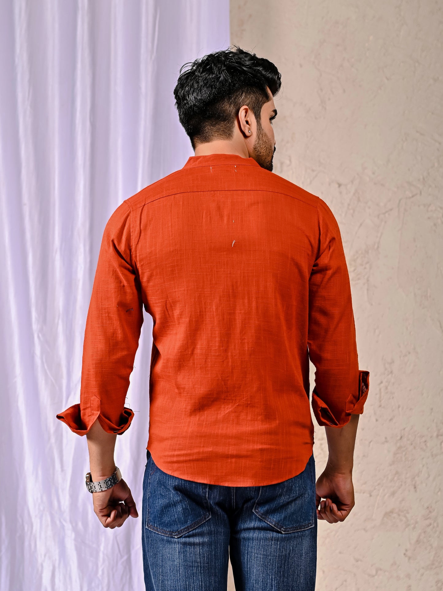 Smart casual rust linen shirt men