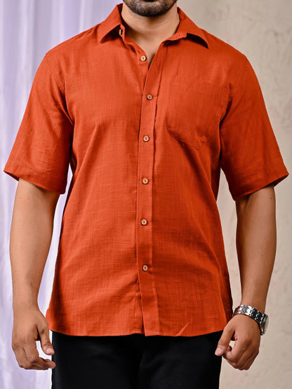 Breathable Rust Cotton-Linen Shirt Fabric Close-Up
