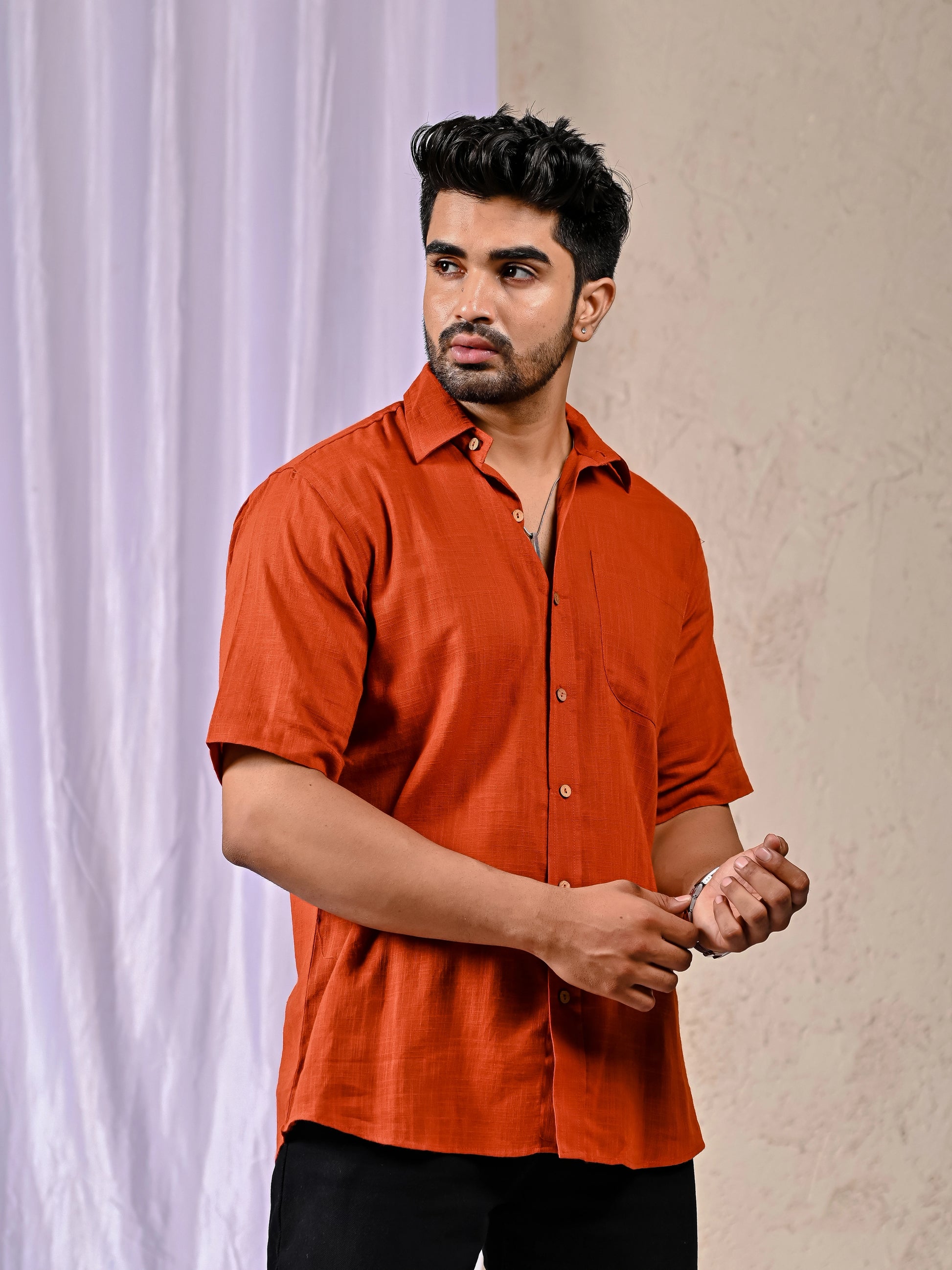 Rust Half-Sleeve Shirt Lifestyle Outfit Look