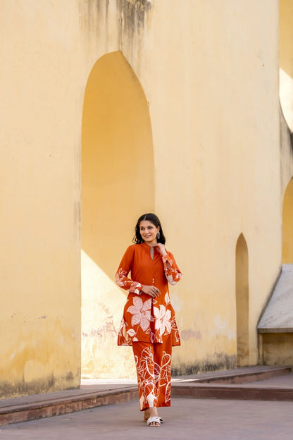 Shreenaya rust cotton printed co-ord set