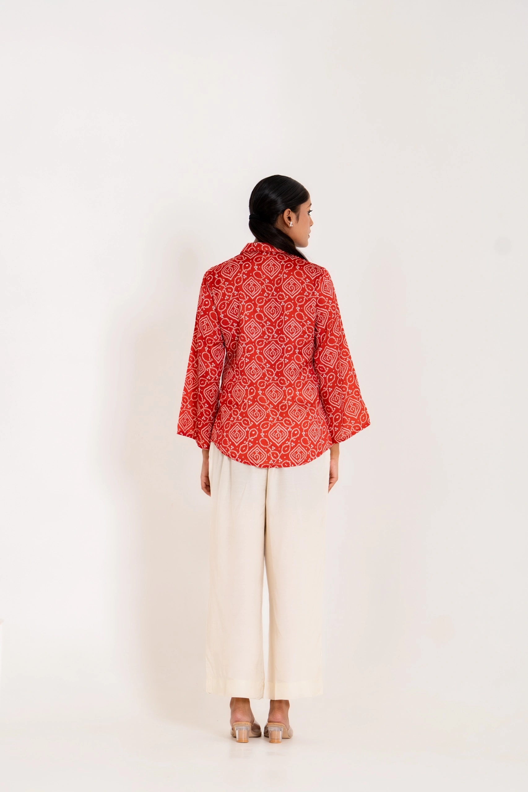 rust bandhej top for women