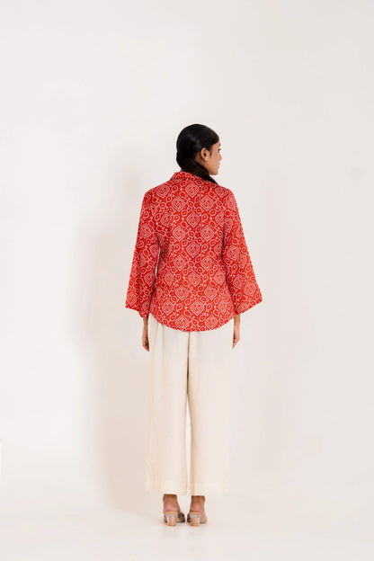 rust bandhej top for women