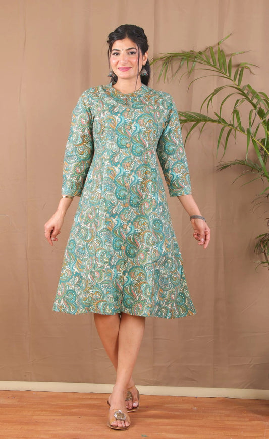 sea green kurta with pockets women
